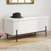 Banc coffre rangement pieds métal noir 100 cm tissu bouclette blanc