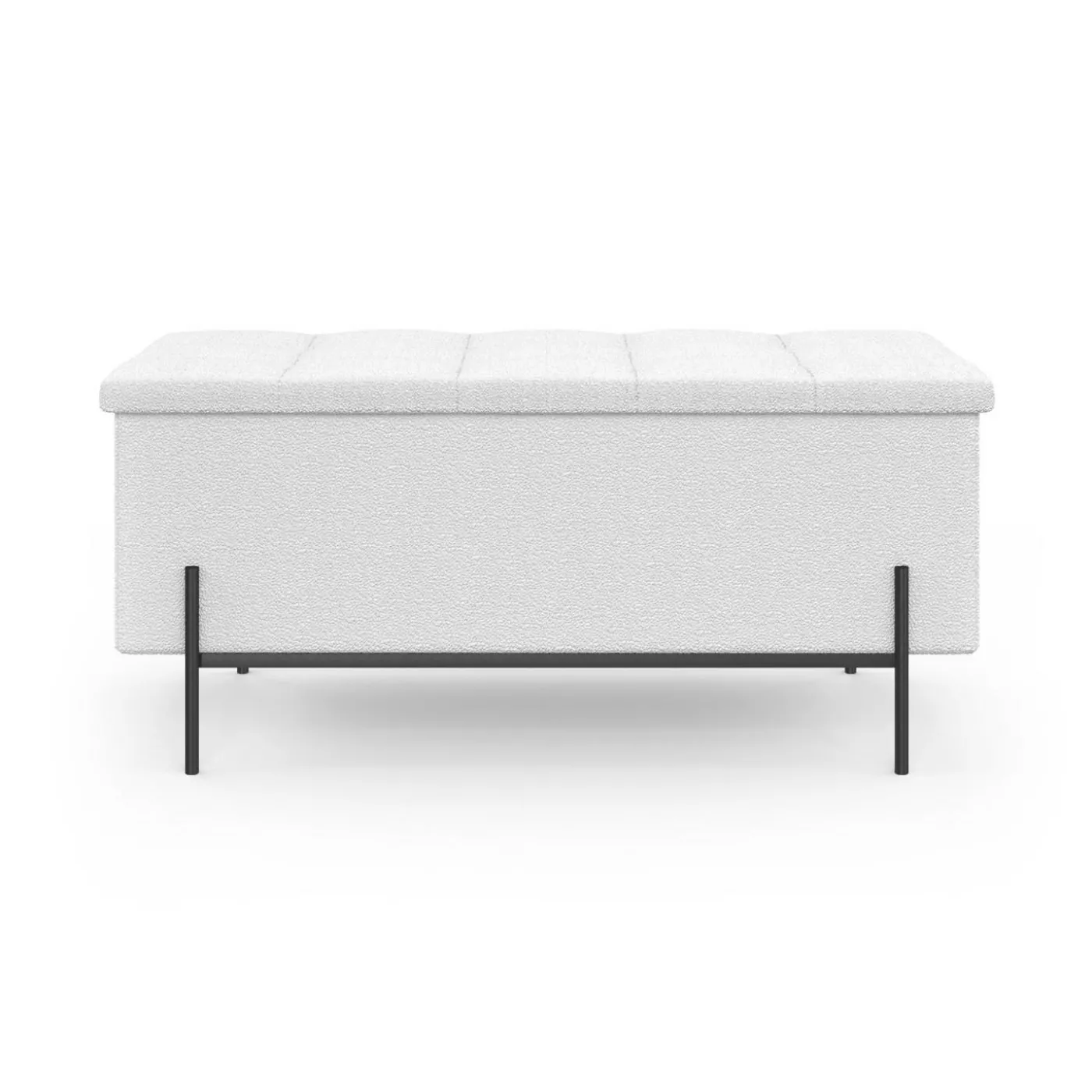 Banc coffre rangement pieds métal noir 100 cm tissu bouclette blanc