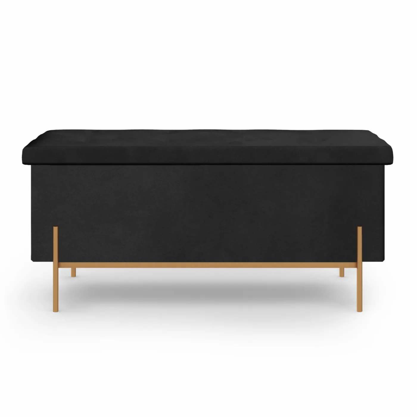 Banc de rangement velours noir avec pieds métal doré 100 cm