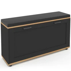 Banc d'entrée noir avec coussin et rangement chaussures