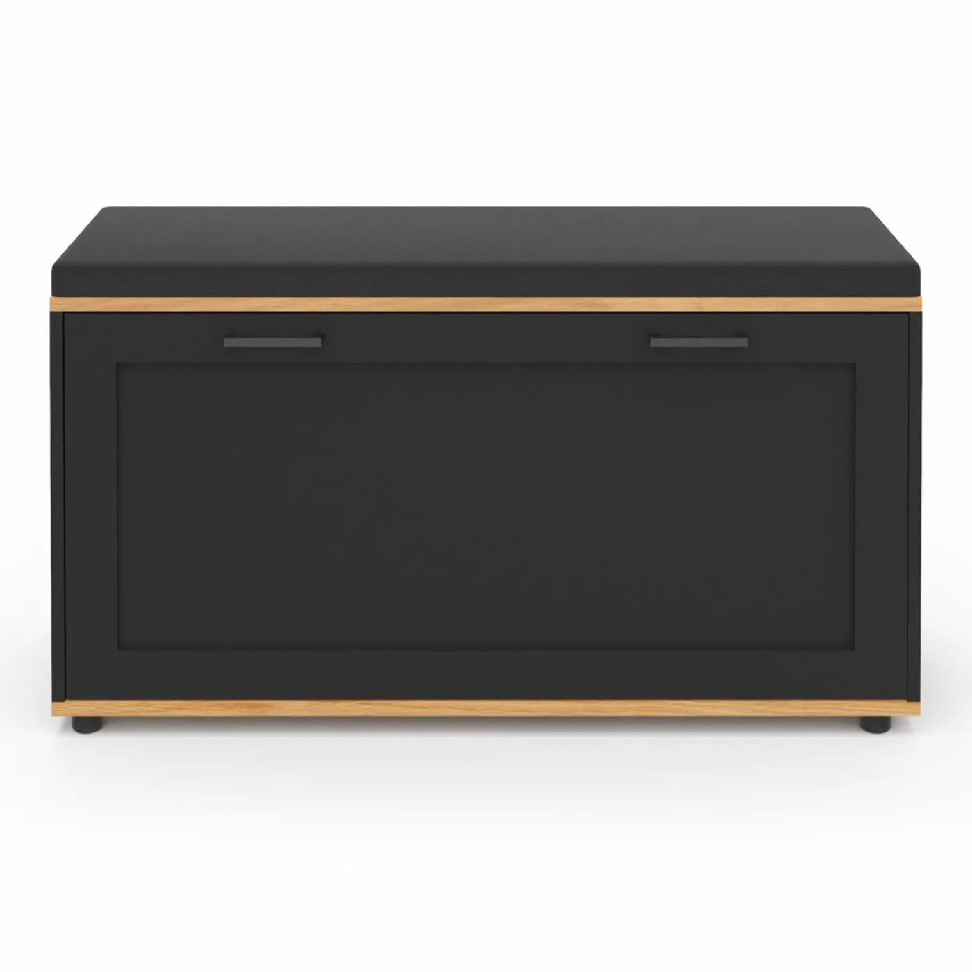 Banc d'entrée noir avec coussin et rangement chaussures