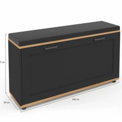 Banc d'entrée noir avec coussin et rangement chaussures
