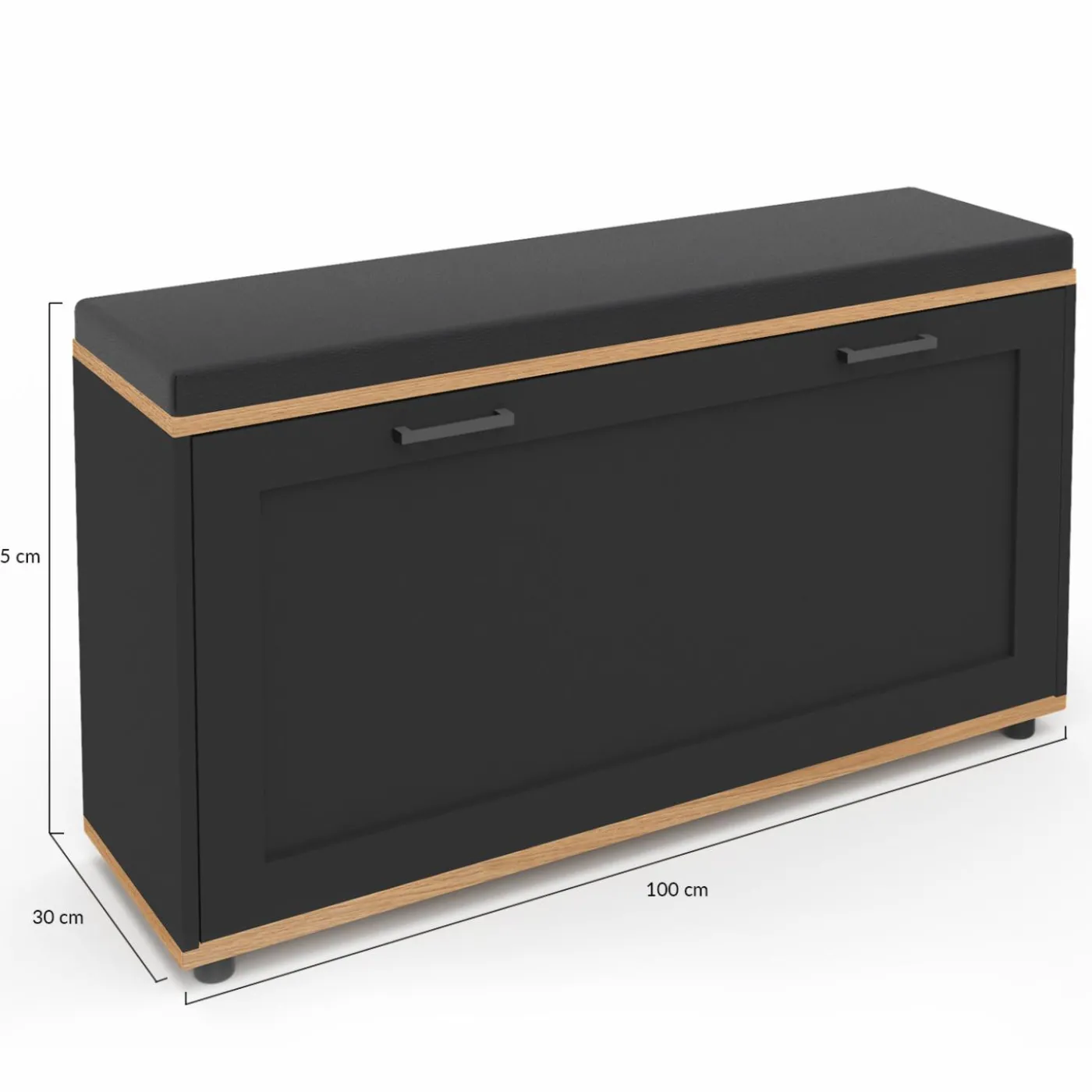 Banc d'entrée noir avec coussin et rangement chaussures