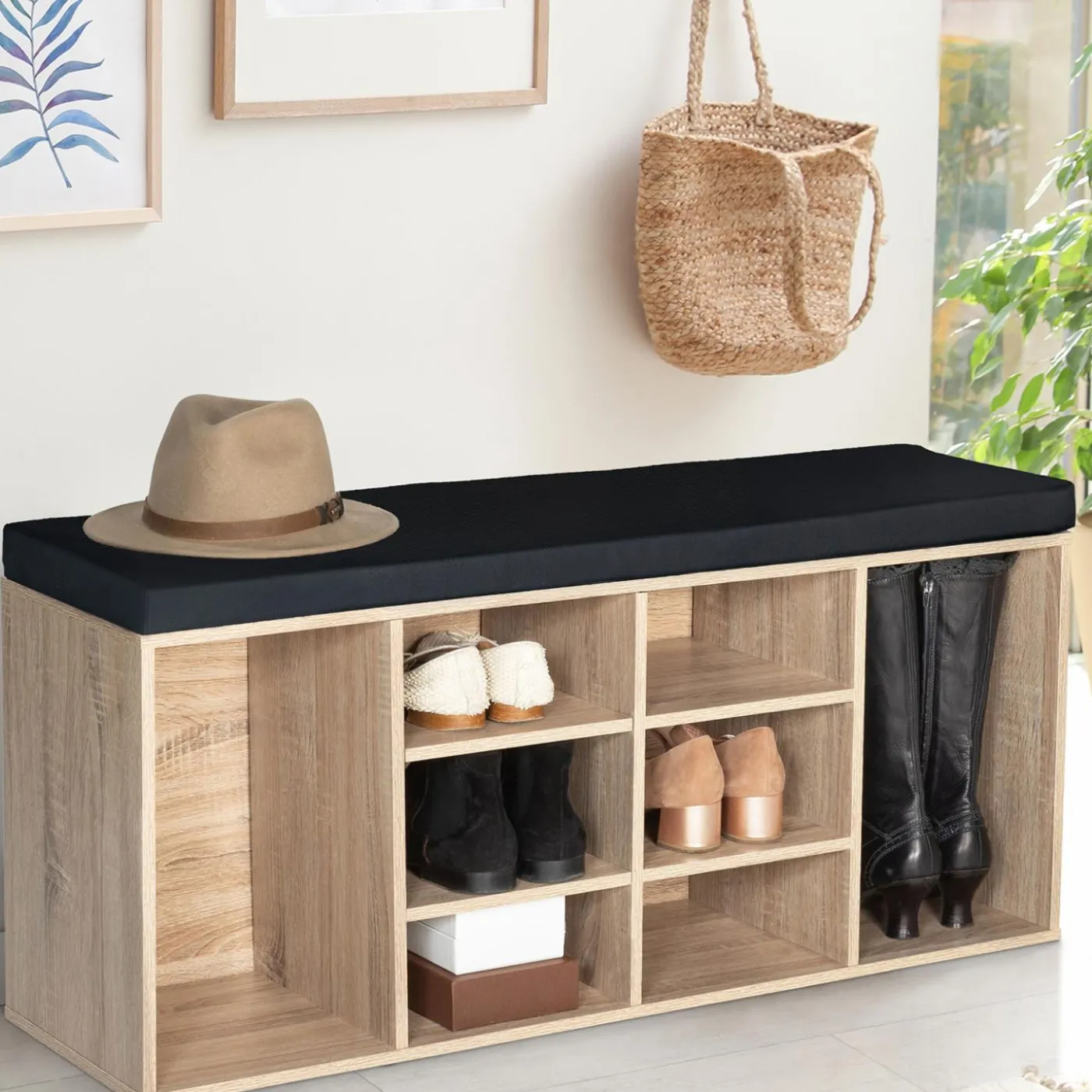 Banc d’entrée range chaussures bois imitation hêtre
