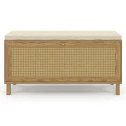 Banc d'entrée vintage avec rangement chaussures effet cannage naturel