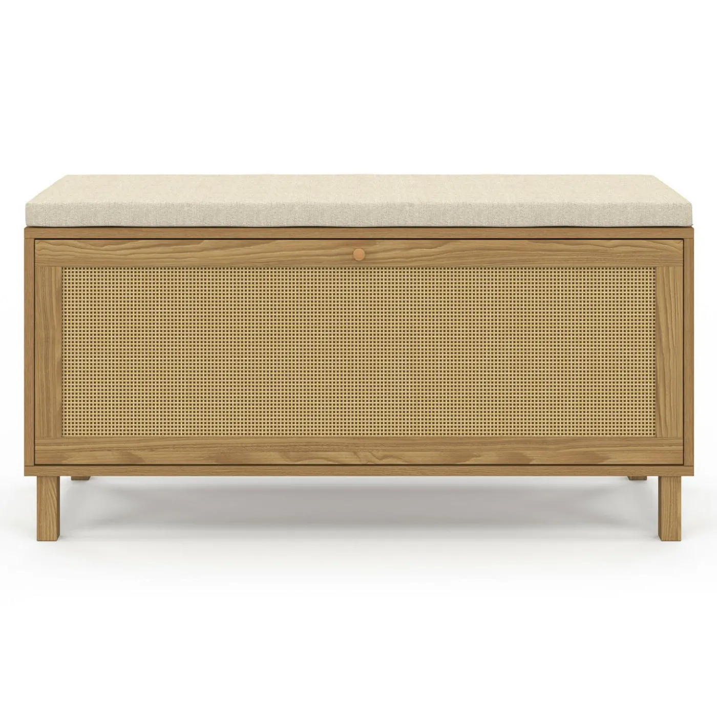 Banc d'entrée vintage avec rangement chaussures effet cannage naturel