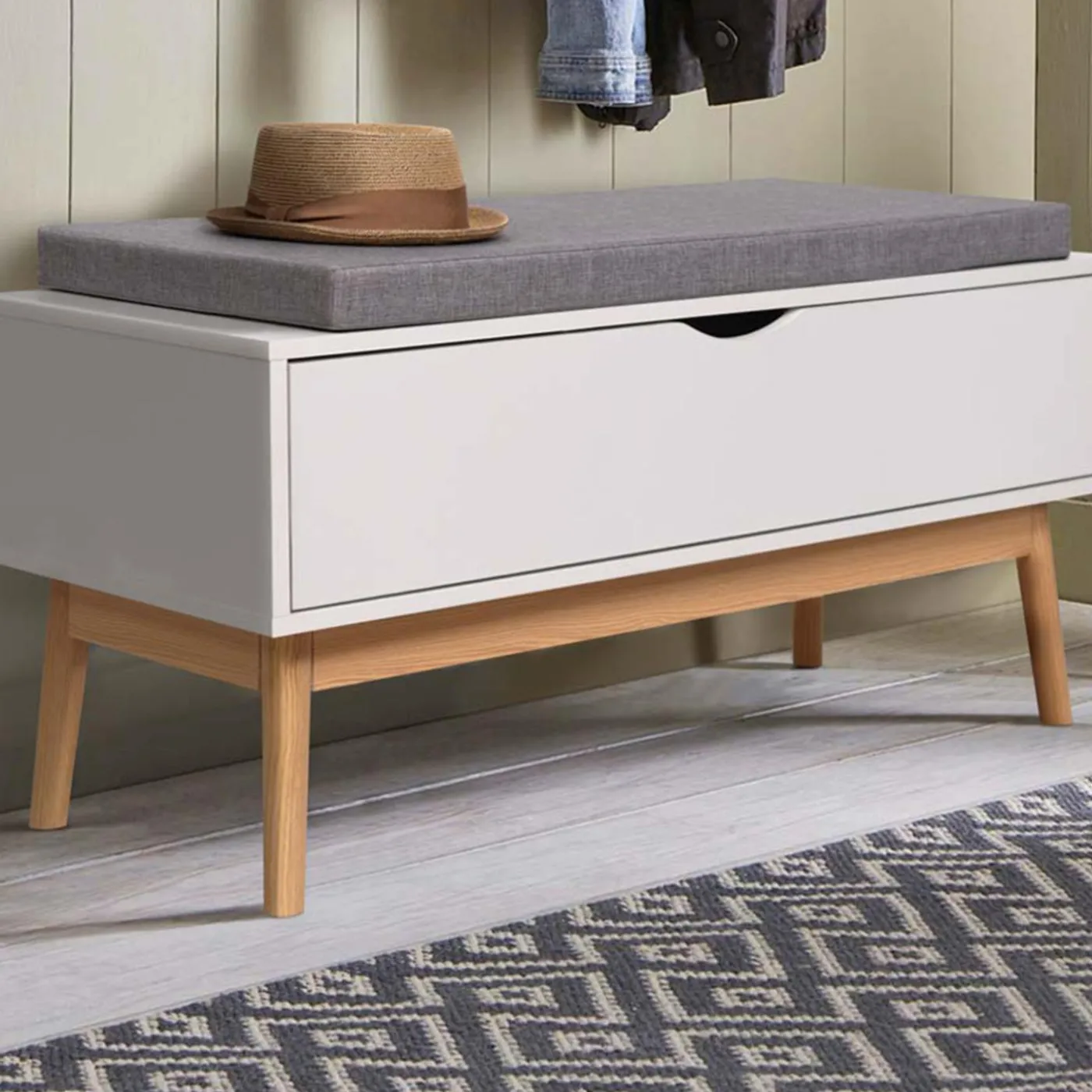 Banquette coffre de rangement blanc