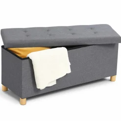 Banquette rangement tissu gris en lin