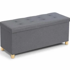 Banquette rangement tissu gris en lin