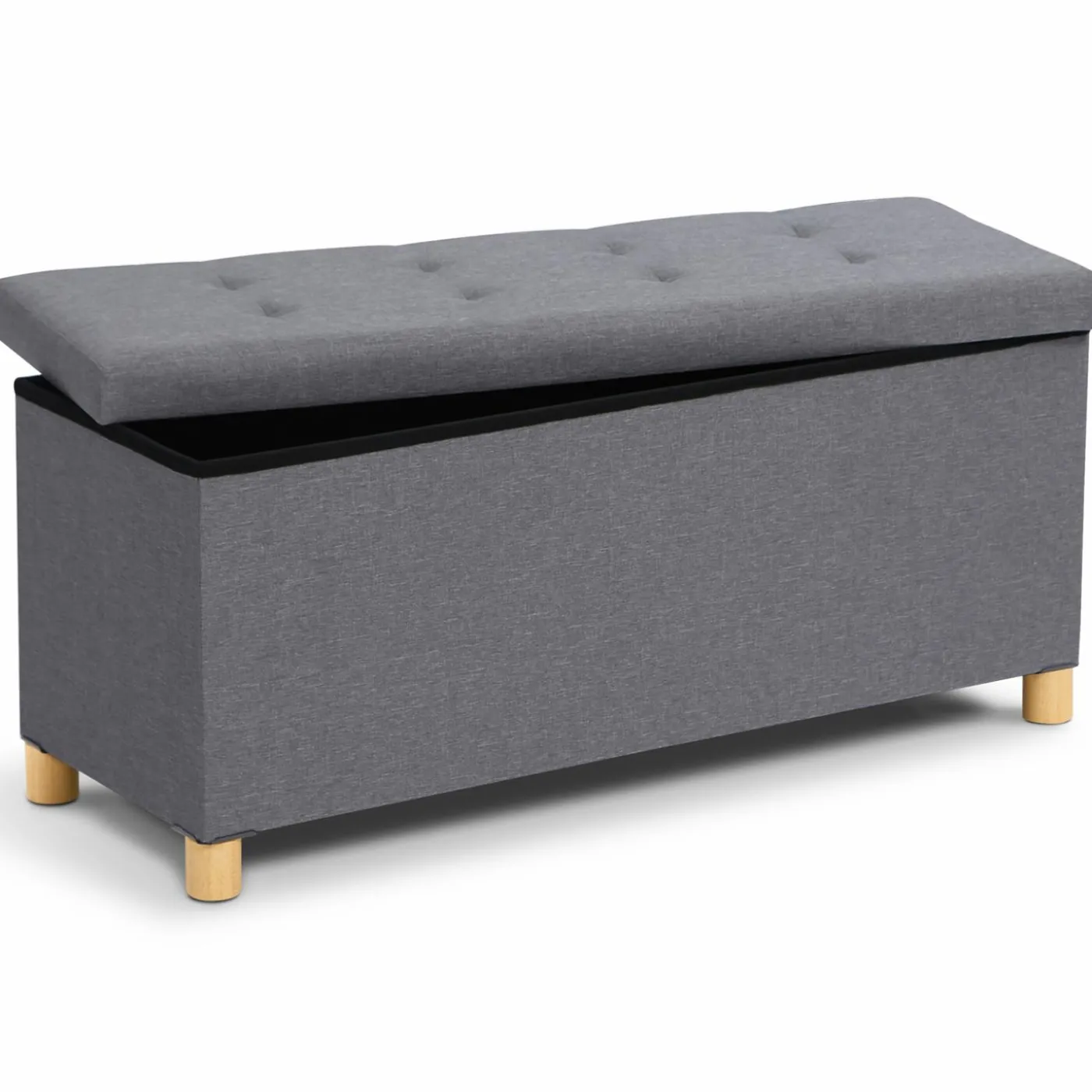 Banquette rangement tissu gris en lin