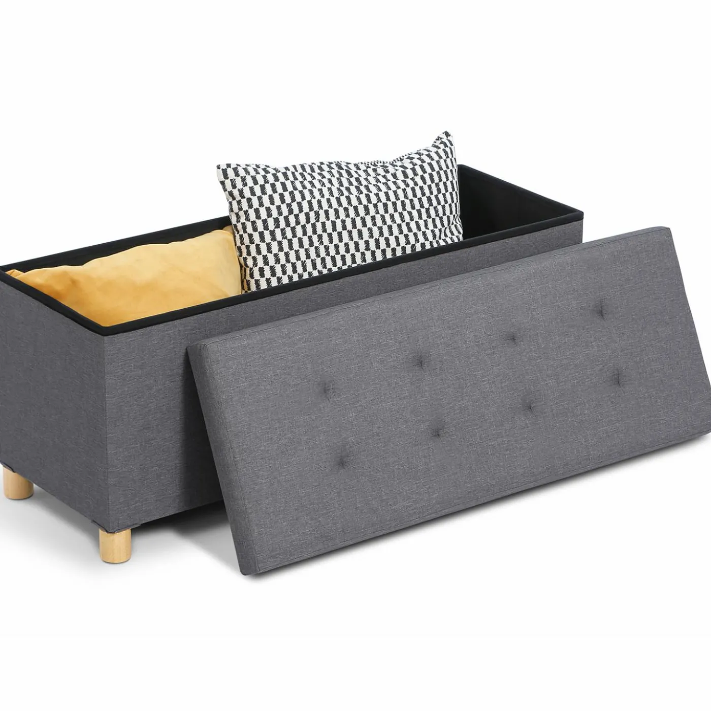 Banquette rangement tissu gris en lin