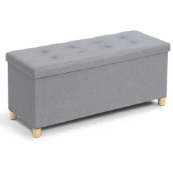 Banquette rangement tissu gris clair en lin
