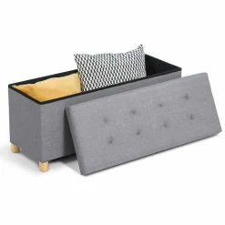 Banquette rangement tissu gris clair en lin