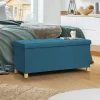 Banquette rangement tissu bleu canard en lin