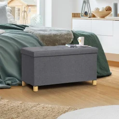 Banquette rangement tissu gris anthracite en lin