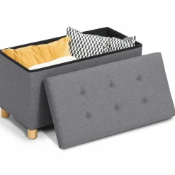Banquette rangement tissu gris anthracite en lin
