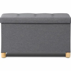 Banquette rangement tissu gris anthracite en lin
