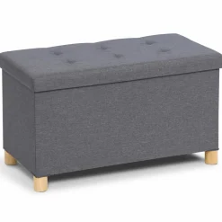Banquette rangement tissu gris anthracite en lin