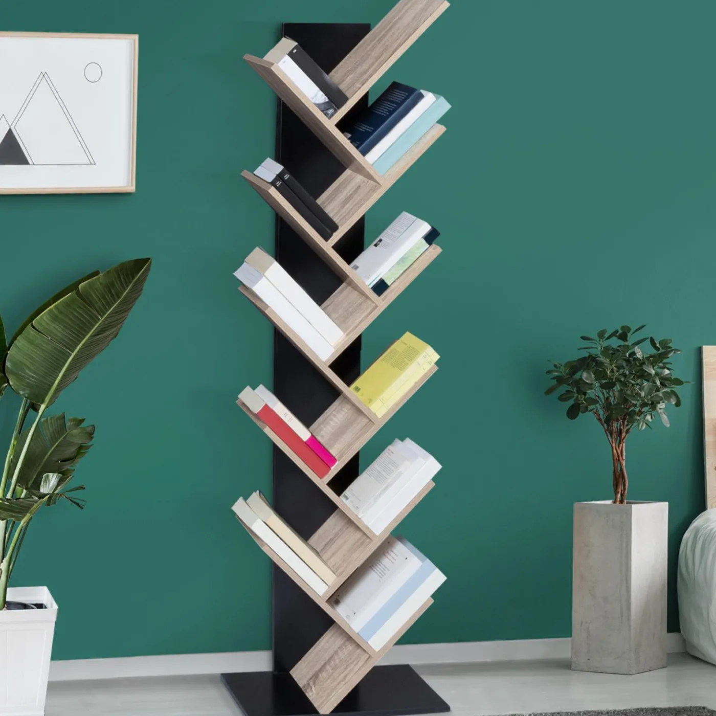 Bibliothèque arbre bois noir et façon hêtre 10 niveaux