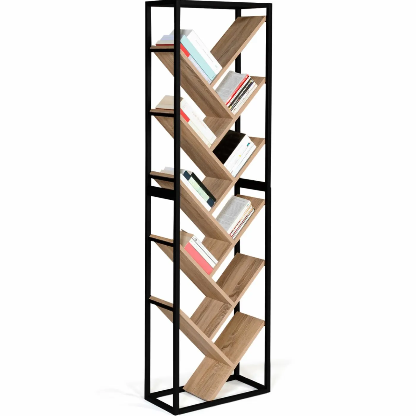 Bibliothèque arbre style industriel bois et métal 10 niveaux