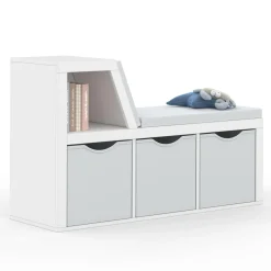 Bibliothèque banc blanche bacs en tissu