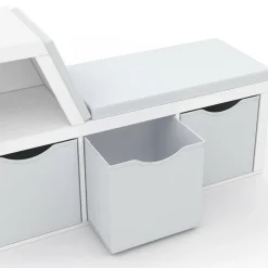 Bibliothèque banc blanche bacs en tissu