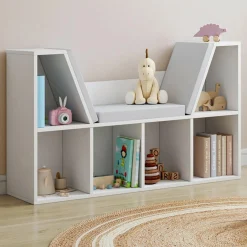 Bibliothèque banc blanche 6 cases