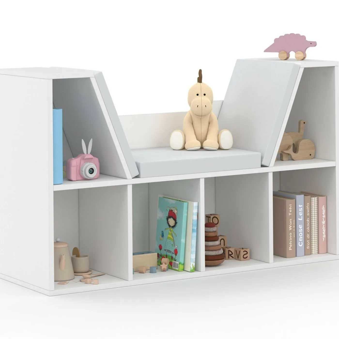 Bibliothèque banc blanche 6 cases