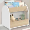 Bibliothèque enfant sur roulettes hêtre et blanc
