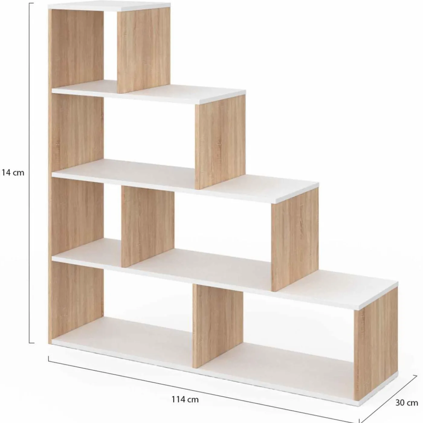 Bibliothèque escalier bois et blanc 6 cases