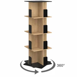 Bibliothèque rotative 4 niveaux noir et effet bois