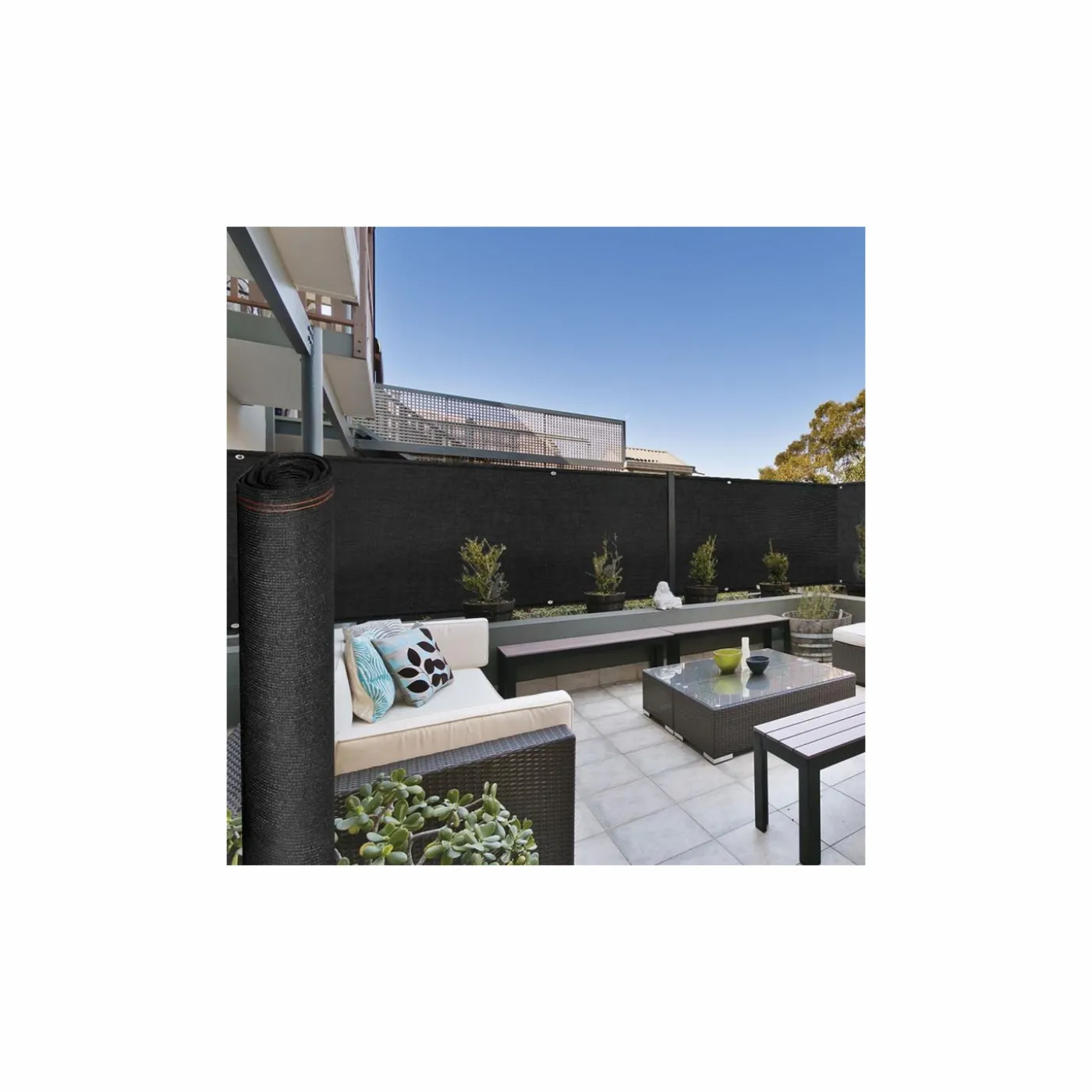 Brise vue 1,8 m x 10 m noir occultant 220 gr/m²