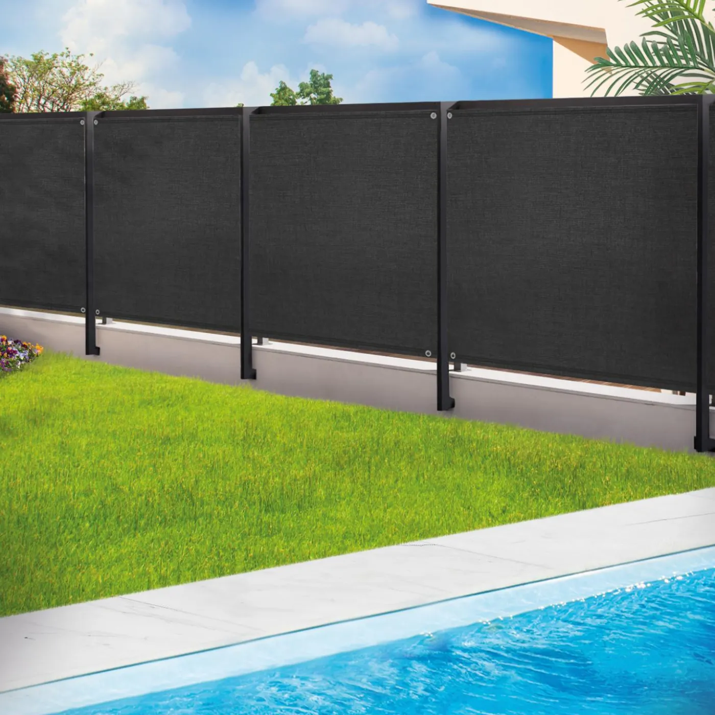 Brise vue 1 m x 10 m noir occultant 220 gr/m²