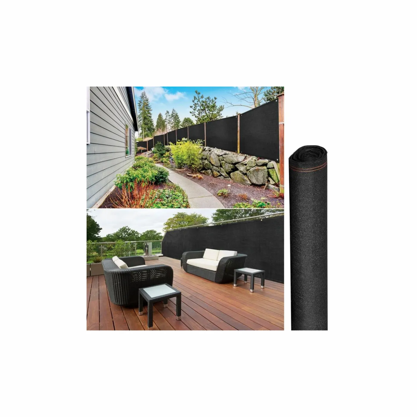 Brise vue 1 m x 10 m noir occultant 220 gr/m²