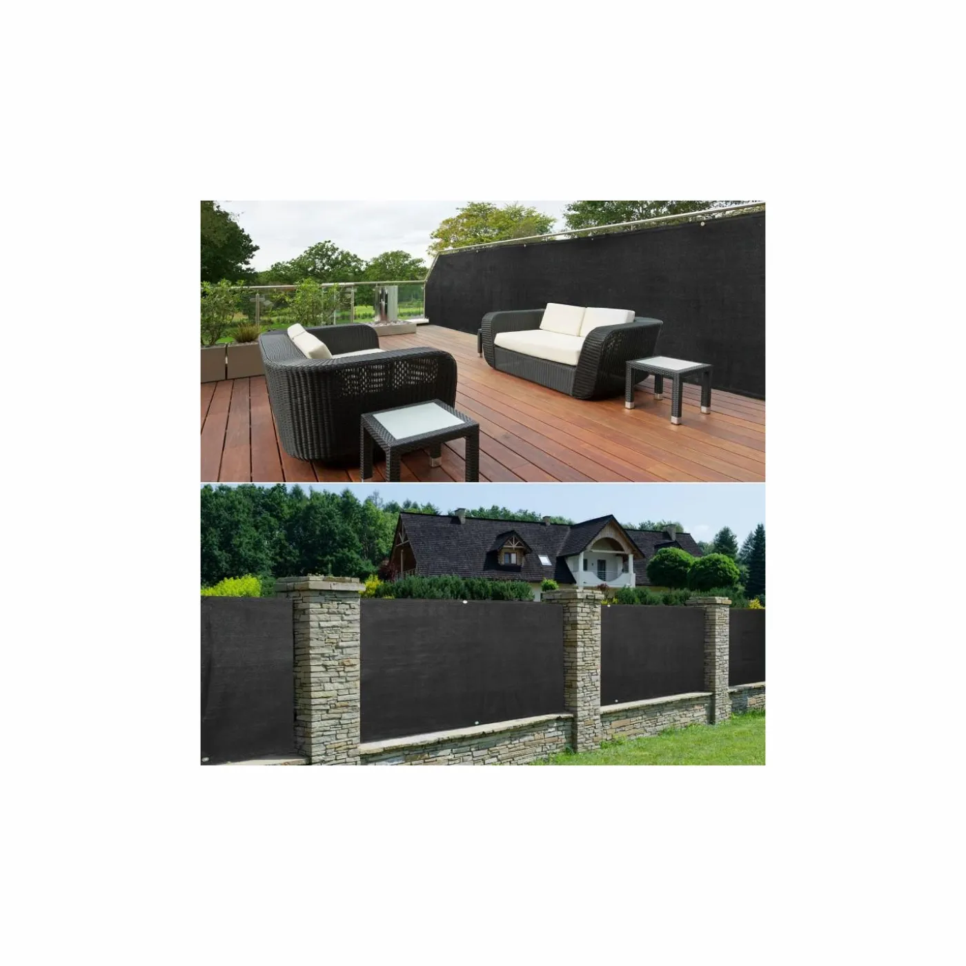 Brise vue 1 m x 10 m noir occultant 220 gr/m²