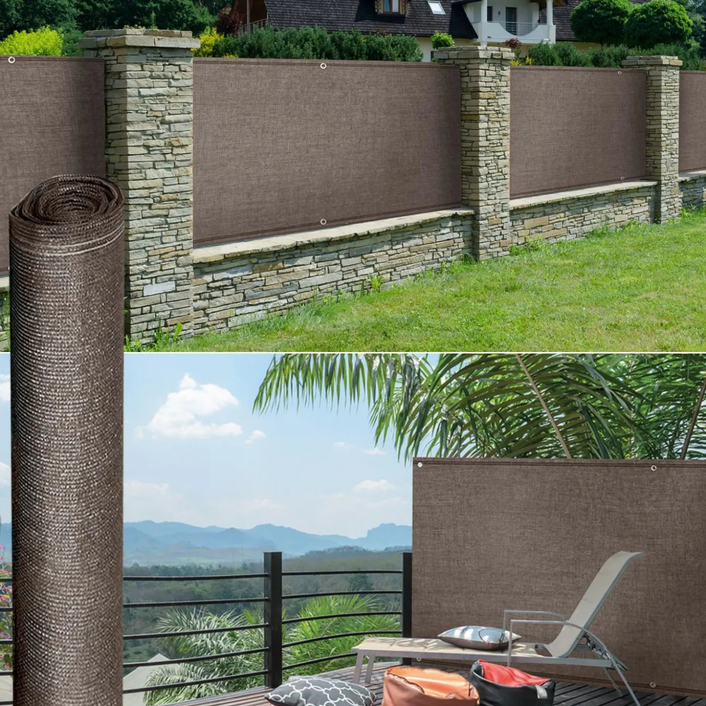 Brise vue 1,5 m x 10m taupe occultant 220 g m²