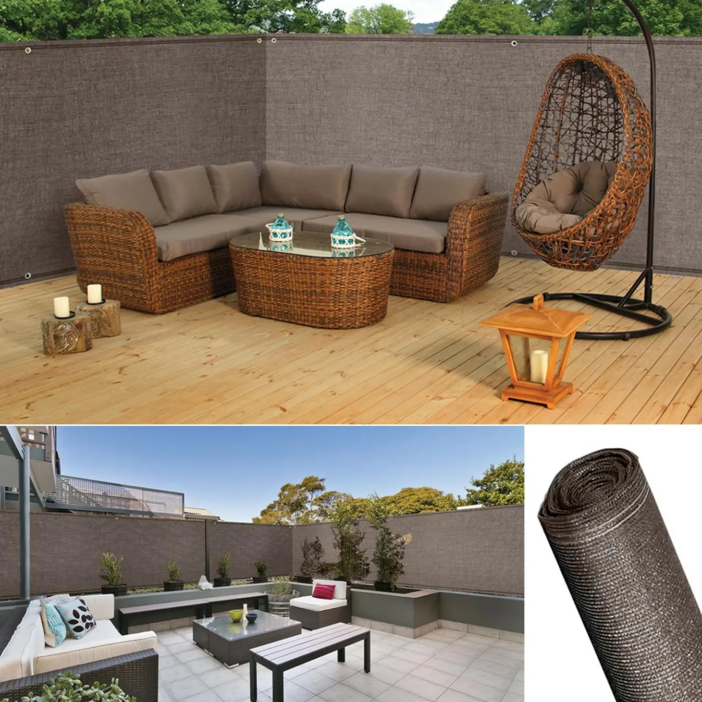 Brise vue 1,5 m x 10m taupe occultant 220 g m²