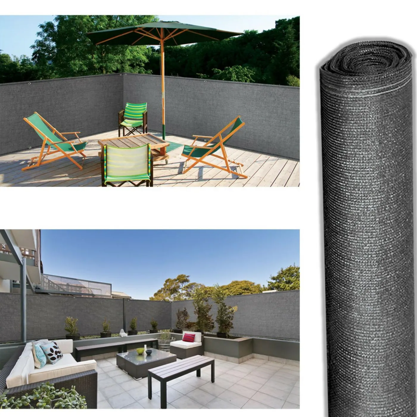 Brise vue gris 1,8 m x 10 m occultant 300 g m²