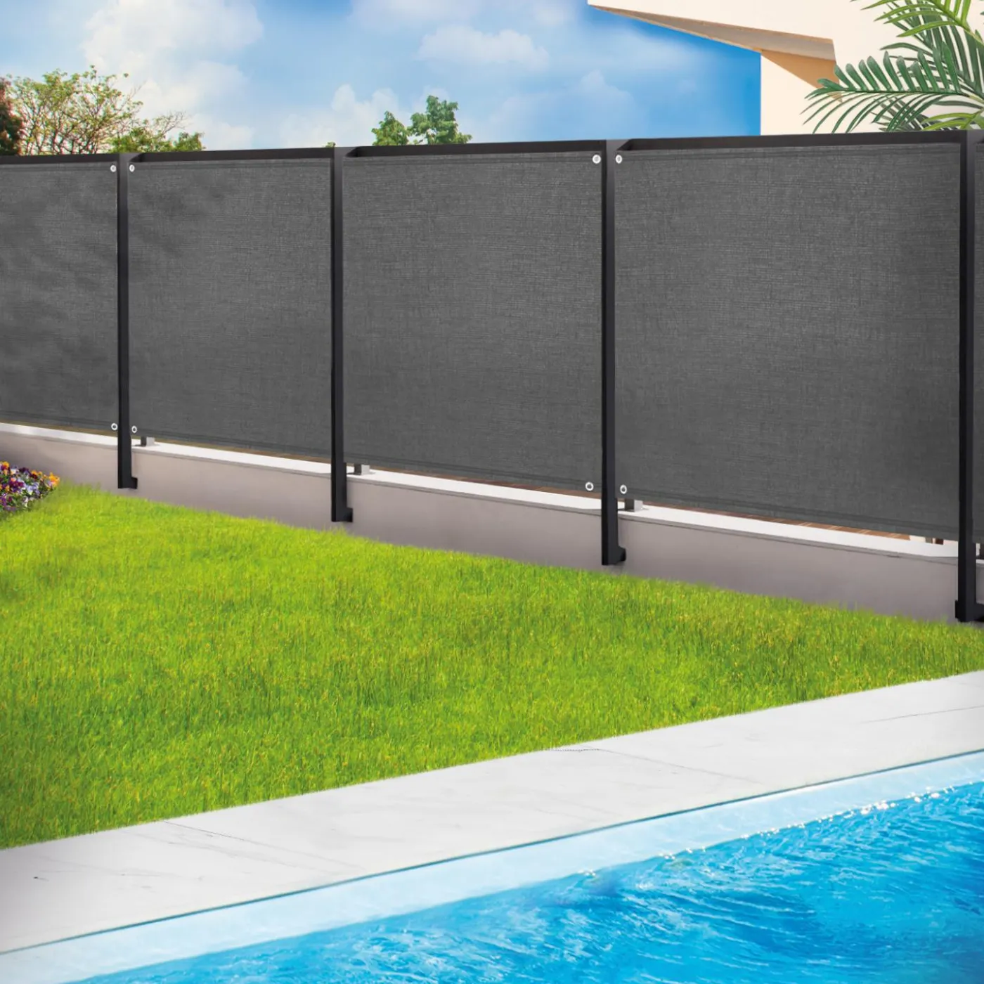 Brise vue gris 1,5m x 10m occultant 220g m²