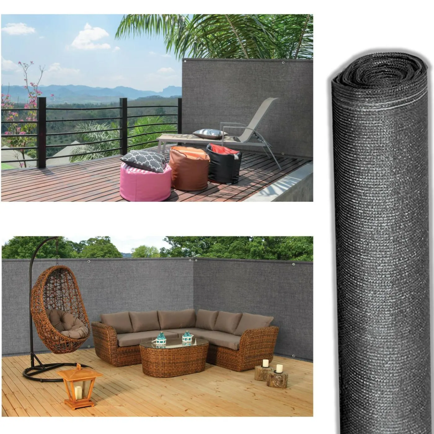 Brise vue 1,8m x 10m gris occultant 220g m2