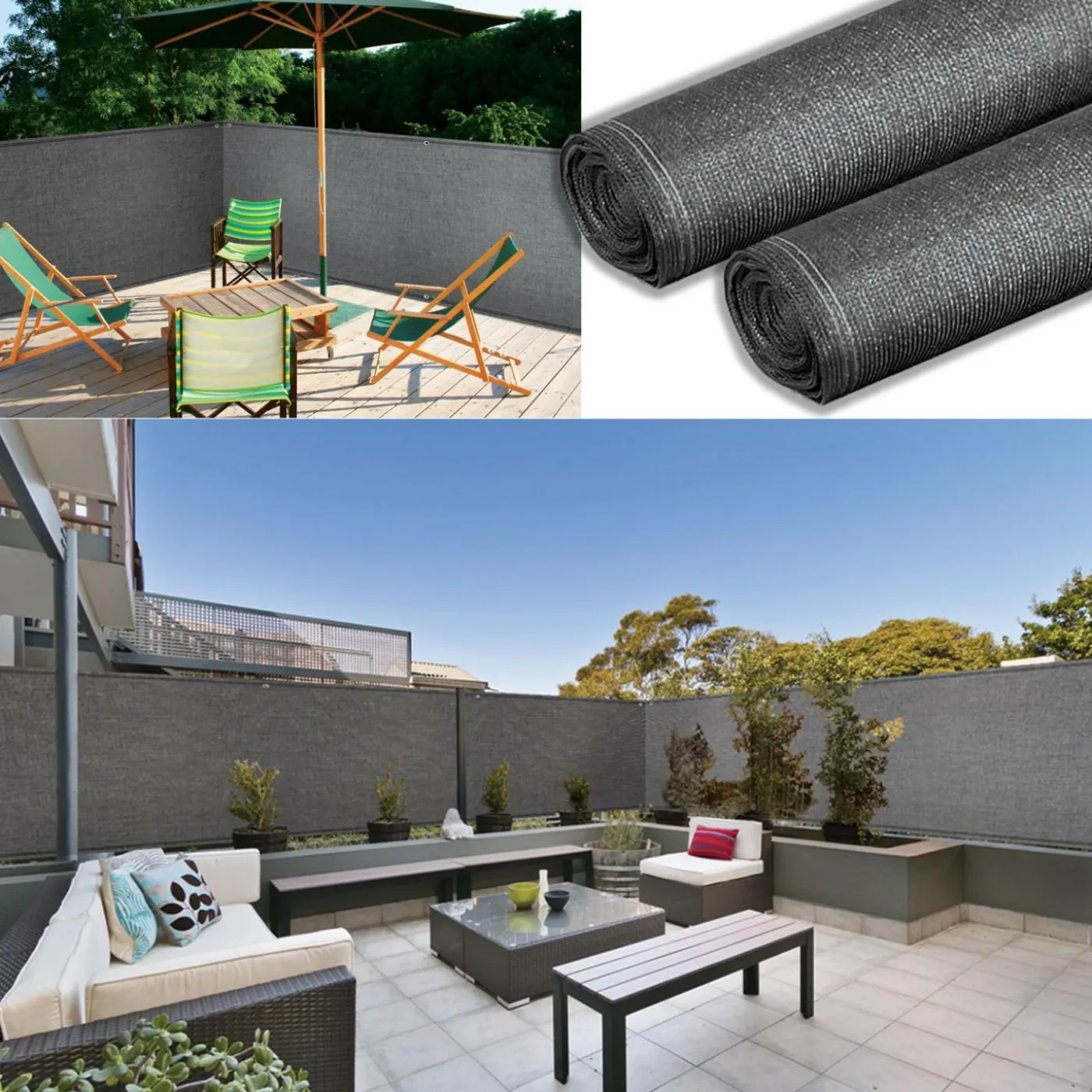 Brise vue 1,8m x 10m gris occultant 220g m2