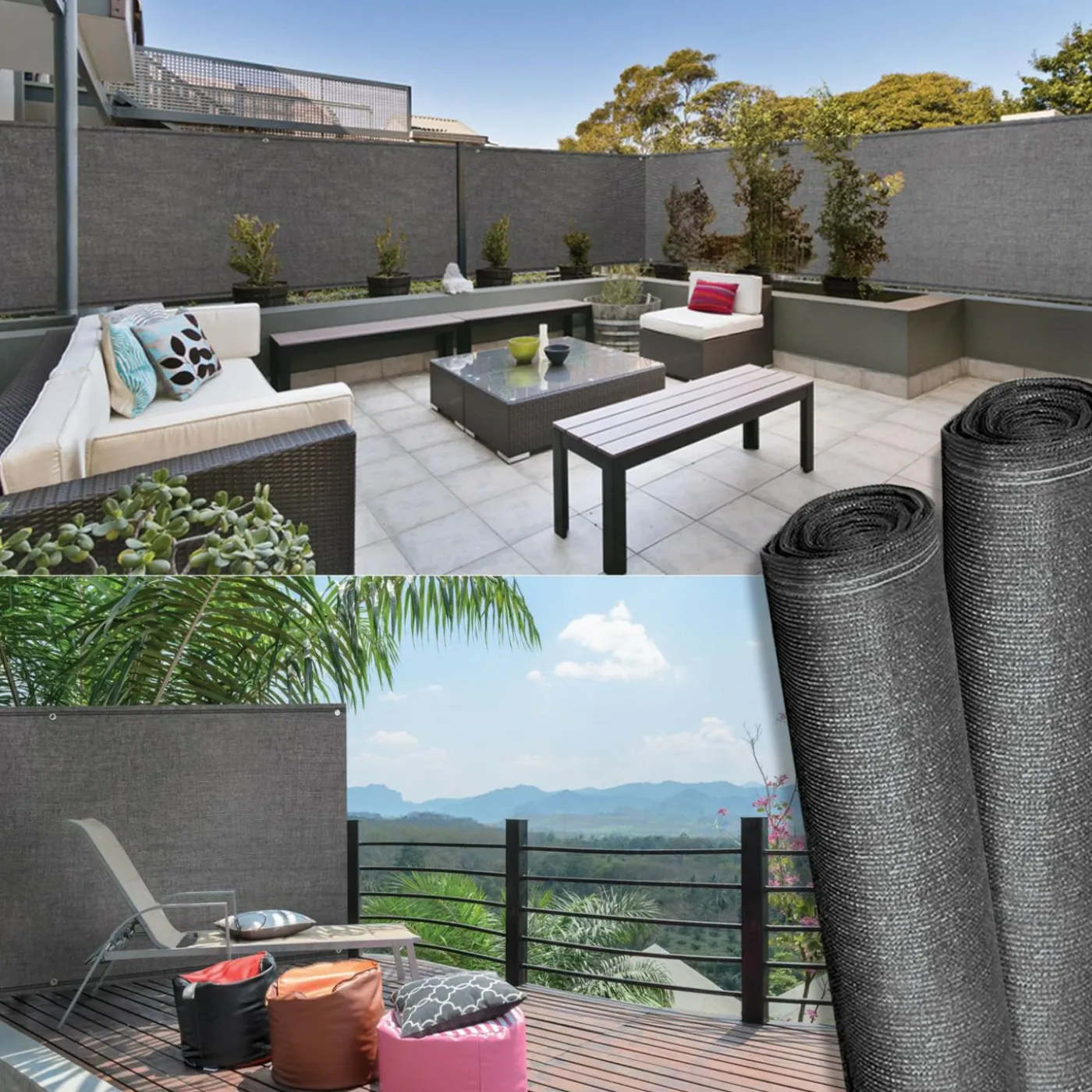 Brise vue 2m x 10m gris occultant 220g m²