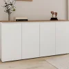 Buffet 160 cm 4 portes blanc et plateau bois