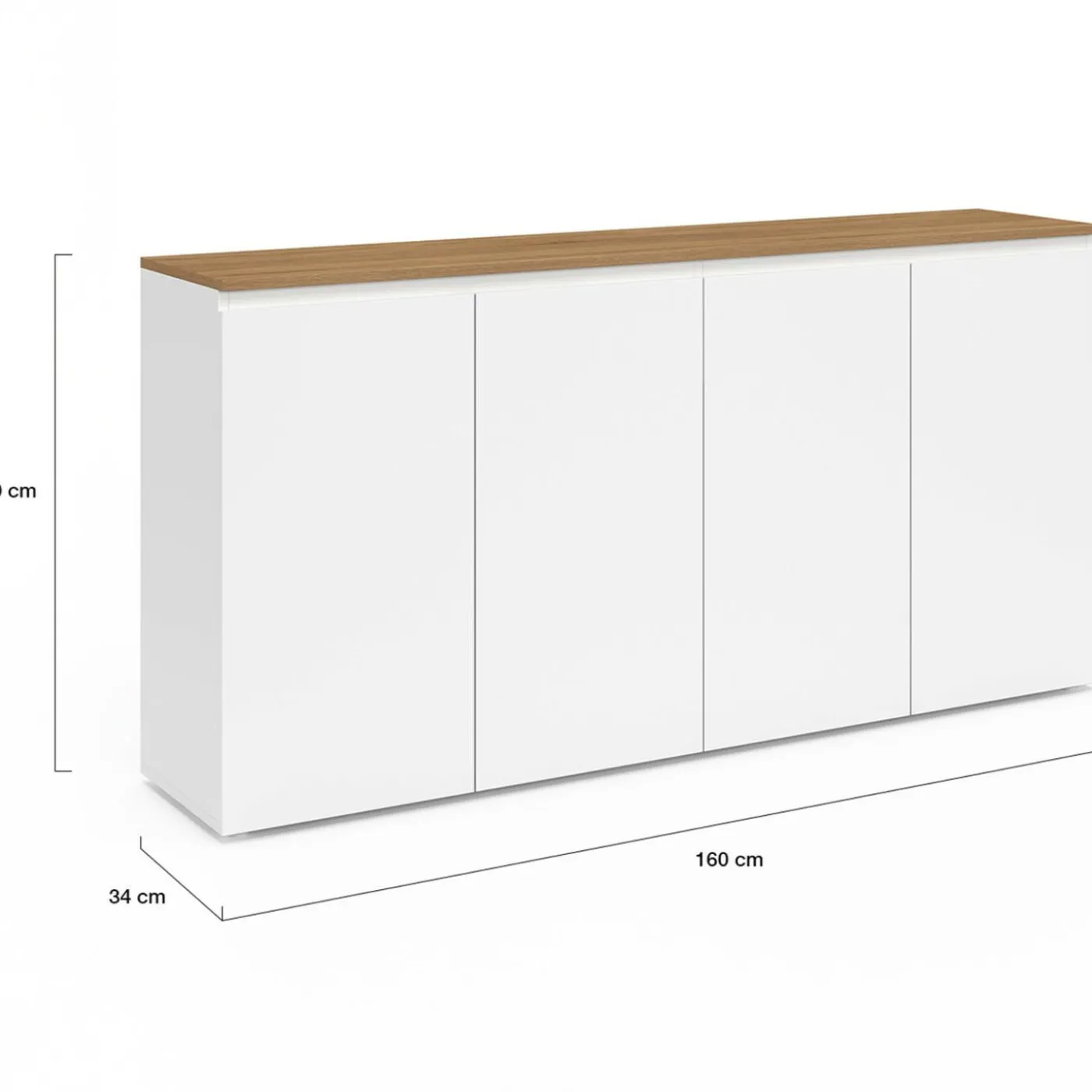 Buffet 160 cm 4 portes blanc et plateau bois