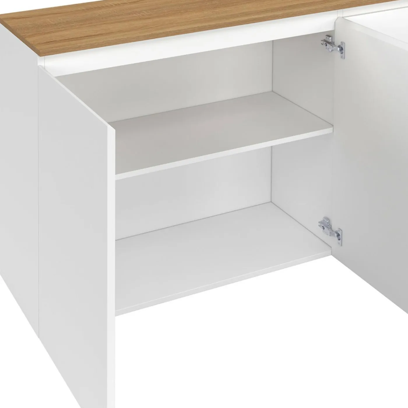 Buffet 160 cm 4 portes blanc et plateau bois