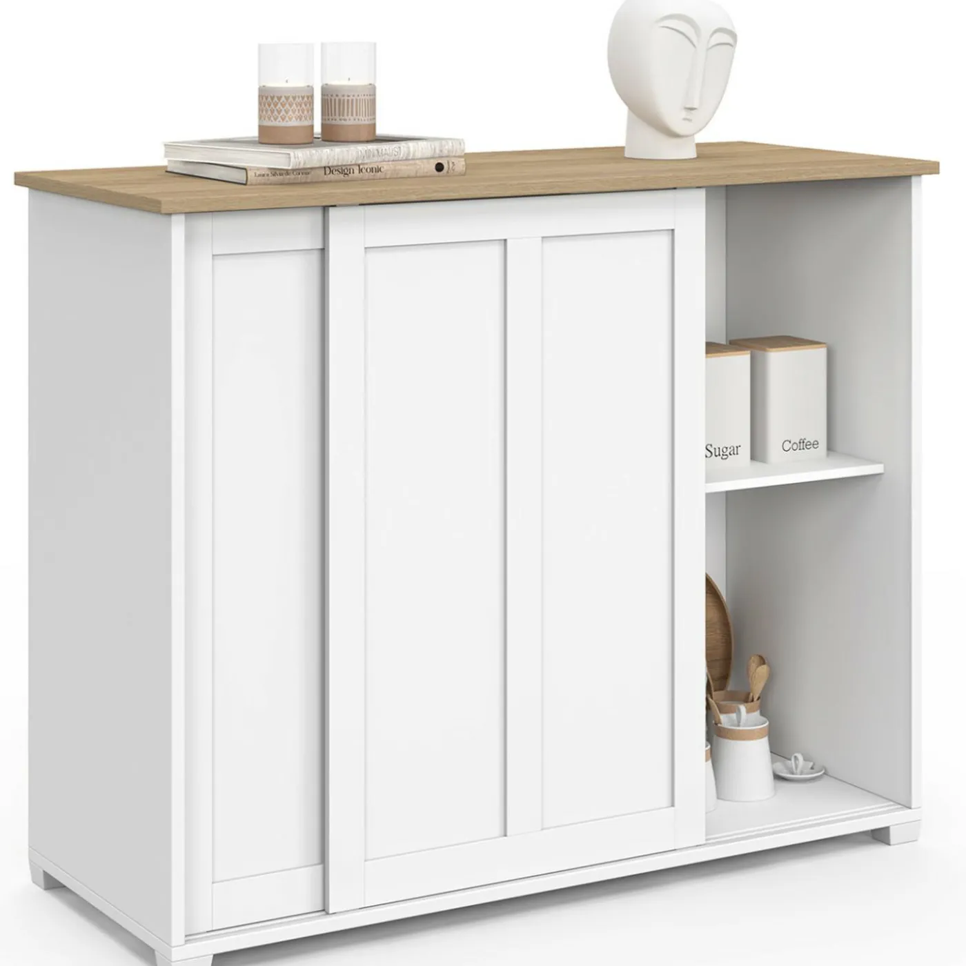 Buffet 100 cm 2 portes coulissantes blanc