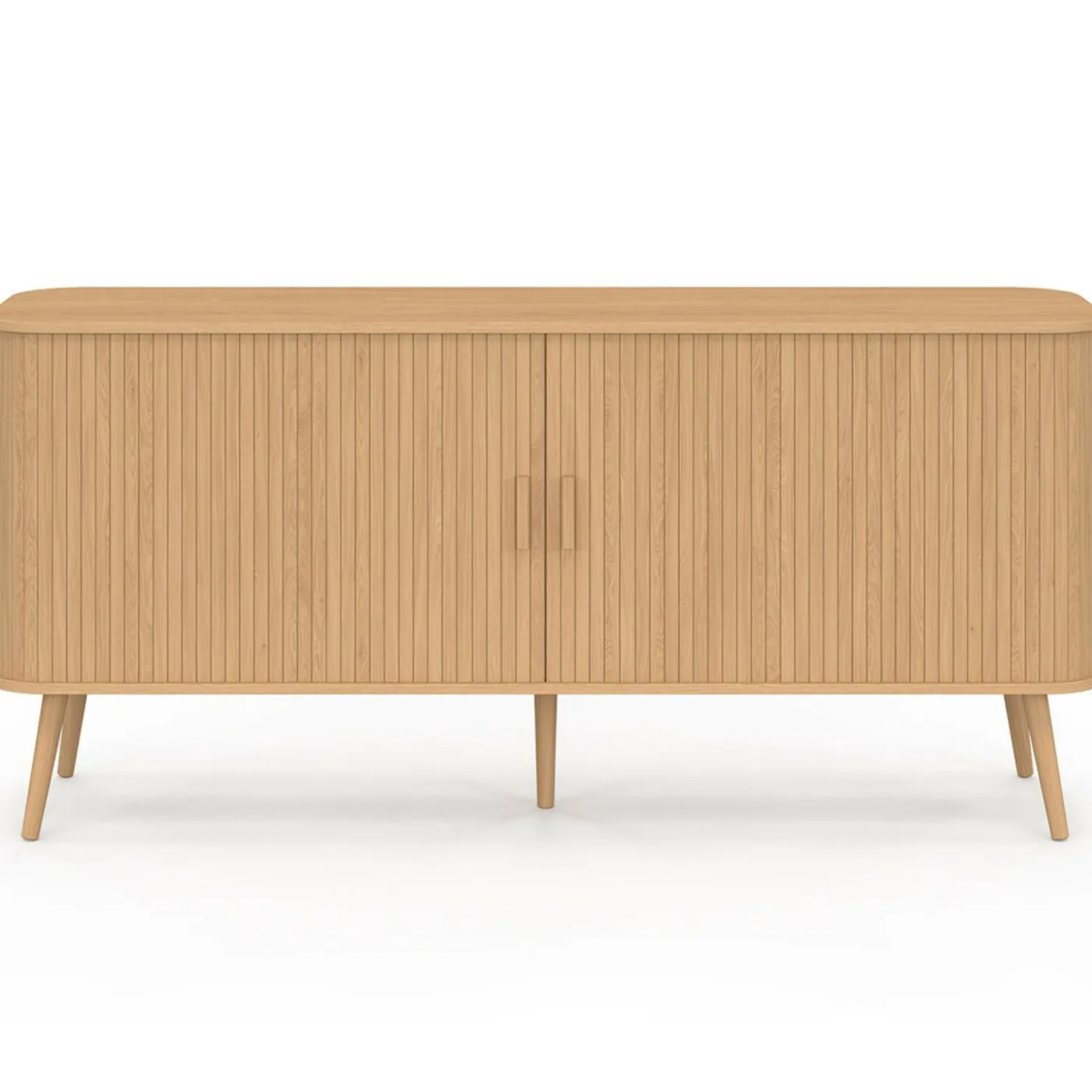 Buffet 160 cm 2 portes coulissantes lattes tasseau bois coloris chêne