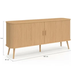 Buffet 160 cm 2 portes coulissantes lattes tasseau bois coloris chêne