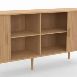 Buffet 160 cm 2 portes coulissantes lattes tasseau bois coloris chêne