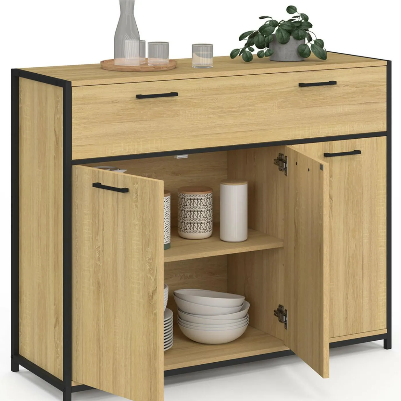 Buffet 100 cm 3 portes et 1 tiroir design industriel